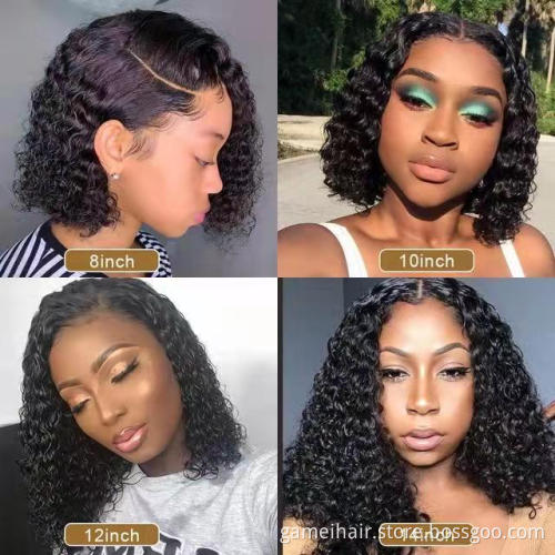 Water Wave Bob Wigs Lace Front Human Hair Wigs Waterwave 150% 180% Short Curly Bob Lace Closure Wig For Black Women